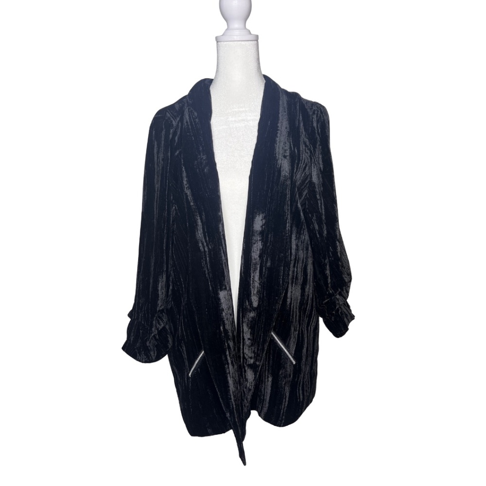 Maurices Crushed Velvet Draped Blazer Jacket | Size XL | Black w/ Zip Pockets